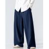 imageFlygo Mens Linen Pants Casual Wide Leg Baggy Pants Summer Cotton Elastic Waist Yoga Beach Palazzo TrousersNavy
