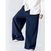 imageFlygo Mens Linen Pants Casual Wide Leg Baggy Pants Summer Cotton Elastic Waist Yoga Beach Palazzo TrousersNavy