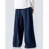 imageFlygo Mens Linen Pants Casual Wide Leg Baggy Pants Summer Cotton Elastic Waist Yoga Beach Palazzo TrousersNavy
