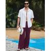 imageFlygo Mens Linen Pants Casual Wide Leg Baggy Pants Summer Cotton Elastic Waist Yoga Beach Palazzo TrousersWine Red