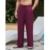 imageFlygo Mens Linen Pants Casual Wide Leg Baggy Pants Summer Cotton Elastic Waist Yoga Beach Palazzo TrousersWine Red