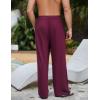 imageFlygo Mens Linen Pants Casual Wide Leg Baggy Pants Summer Cotton Elastic Waist Yoga Beach Palazzo TrousersWine Red