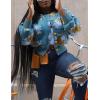 imageFlygo Womens Cropped Floral Print Bomber Jacket Warm Fleece Varsity Jacket Casual Button Down Puff Sleeve Coat OuterwearBlue
