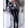 imageFlygo Womens Cropped Floral Print Bomber Jacket Warm Fleece Varsity Jacket Casual Button Down Puff Sleeve Coat OuterwearGrey
