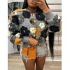 imageFlygo Womens Cropped Floral Print Bomber Jacket Warm Fleece Varsity Jacket Casual Button Down Puff Sleeve Coat OuterwearGrey