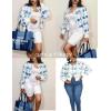 imageFlygo Womens Cropped Floral Print Bomber Jacket Warm Fleece Varsity Jacket Casual Button Down Puff Sleeve Coat OuterwearLight Blue