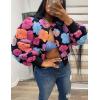 imageFlygo Womens Cropped Floral Print Bomber Jacket Warm Fleece Varsity Jacket Casual Button Down Puff Sleeve Coat OuterwearPink