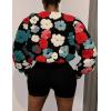 imageFlygo Womens Cropped Floral Print Bomber Jacket Warm Fleece Varsity Jacket Casual Button Down Puff Sleeve Coat OuterwearRed