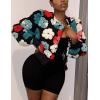 imageFlygo Womens Cropped Floral Print Bomber Jacket Warm Fleece Varsity Jacket Casual Button Down Puff Sleeve Coat OuterwearRed