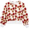 imageFlygo Womens Cropped Floral Print Bomber Jacket Warm Fleece Varsity Jacket Casual Button Down Puff Sleeve Coat OuterwearRed Khaki