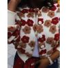 imageFlygo Womens Cropped Floral Print Bomber Jacket Warm Fleece Varsity Jacket Casual Button Down Puff Sleeve Coat OuterwearRed Khaki