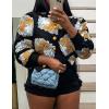 imageFlygo Womens Cropped Floral Print Bomber Jacket Warm Fleece Varsity Jacket Casual Button Down Puff Sleeve Coat OuterwearYellow