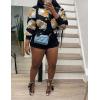 imageFlygo Womens Cropped Floral Print Bomber Jacket Warm Fleece Varsity Jacket Casual Button Down Puff Sleeve Coat OuterwearYellow
