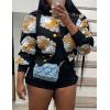 imageFlygo Womens Cropped Floral Print Bomber Jacket Warm Fleece Varsity Jacket Casual Button Down Puff Sleeve Coat OuterwearYellow