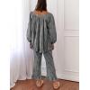 imageFlygo Womens Plaid Pajamas Sets 2 Piece Cotton Pj Set Puff Sleeve Ruffle Babydoll Shirt Gingham Pants Lounge SetsBlack