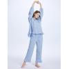 imageFlygo Womens Plaid Pajamas Sets 2 Piece Cotton Pj Set Puff Sleeve Ruffle Babydoll Shirt Gingham Pants Lounge SetsBlue