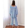 imageFlygo Womens Plaid Pajamas Sets 2 Piece Cotton Pj Set Puff Sleeve Ruffle Babydoll Shirt Gingham Pants Lounge SetsBlue