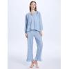 imageFlygo Womens Plaid Pajamas Sets 2 Piece Cotton Pj Set Puff Sleeve Ruffle Babydoll Shirt Gingham Pants Lounge SetsBlue