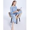imageFlygo Womens Plaid Pajamas Sets 2 Piece Cotton Pj Set Puff Sleeve Ruffle Babydoll Shirt Gingham Pants Lounge SetsBlue