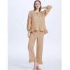 imageFlygo Womens Plaid Pajamas Sets 2 Piece Cotton Pj Set Puff Sleeve Ruffle Babydoll Shirt Gingham Pants Lounge SetsBrown