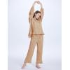 imageFlygo Womens Plaid Pajamas Sets 2 Piece Cotton Pj Set Puff Sleeve Ruffle Babydoll Shirt Gingham Pants Lounge SetsBrown