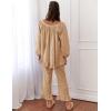 imageFlygo Womens Plaid Pajamas Sets 2 Piece Cotton Pj Set Puff Sleeve Ruffle Babydoll Shirt Gingham Pants Lounge SetsBrown