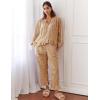 imageFlygo Womens Plaid Pajamas Sets 2 Piece Cotton Pj Set Puff Sleeve Ruffle Babydoll Shirt Gingham Pants Lounge SetsBrown