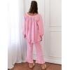 imageFlygo Womens Plaid Pajamas Sets 2 Piece Cotton Pj Set Puff Sleeve Ruffle Babydoll Shirt Gingham Pants Lounge SetsPink