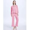imageFlygo Womens Plaid Pajamas Sets 2 Piece Cotton Pj Set Puff Sleeve Ruffle Babydoll Shirt Gingham Pants Lounge SetsPink