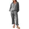 imageFlygo Womens Plaid Pajamas Sets 2 Piece Cotton Pj Set Puff Sleeve Ruffle Babydoll Shirt Gingham Pants Lounge SetsBlack