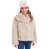 imageFlygo Girls Faux Fur Coat Kids Fluffy Long Sleeve Lapel Collar Open Front Jacket Warm Winter Shaggy Outwear with PocketsBeige