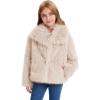 imageFlygo Girls Faux Fur Coat Kids Fluffy Long Sleeve Lapel Collar Open Front Jacket Warm Winter Shaggy Outwear with PocketsBeige