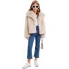 imageFlygo Girls Faux Fur Coat Kids Fluffy Long Sleeve Lapel Collar Open Front Jacket Warm Winter Shaggy Outwear with PocketsBeige