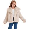 imageFlygo Girls Faux Fur Coat Kids Fluffy Long Sleeve Lapel Collar Open Front Jacket Warm Winter Shaggy Outwear with PocketsBeige