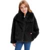 imageFlygo Girls Faux Fur Coat Kids Fluffy Long Sleeve Lapel Collar Open Front Jacket Warm Winter Shaggy Outwear with PocketsBlack
