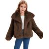 imageFlygo Girls Faux Fur Coat Kids Fluffy Long Sleeve Lapel Collar Open Front Jacket Warm Winter Shaggy Outwear with PocketsBrown