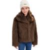 imageFlygo Girls Faux Fur Coat Kids Fluffy Long Sleeve Lapel Collar Open Front Jacket Warm Winter Shaggy Outwear with PocketsBrown