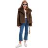 imageFlygo Girls Faux Fur Coat Kids Fluffy Long Sleeve Lapel Collar Open Front Jacket Warm Winter Shaggy Outwear with PocketsBrown