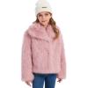 imageFlygo Girls Faux Fur Coat Kids Fluffy Long Sleeve Lapel Collar Open Front Jacket Warm Winter Shaggy Outwear with PocketsPink