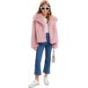 imageFlygo Girls Faux Fur Coat Kids Fluffy Long Sleeve Lapel Collar Open Front Jacket Warm Winter Shaggy Outwear with PocketsPink