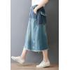 imageFlygo Womens Elastic Waist Distressed Midi Calf Denim SkirtBlue