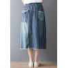 imageFlygo Womens Elastic Waist Distressed Midi Calf Denim SkirtBlue