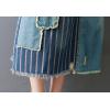 imageFlygo Womens Elastic Waist Distressed Midi Calf Denim SkirtBlue