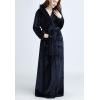 imageFlygo Womens Fuzzy Plush Long Hooded Robe Full Length Flannel Fleece Bathrobe Warm Housecoat Navy Medium