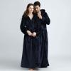 imageFlygo Womens Fuzzy Plush Long Hooded Robe Full Length Flannel Fleece Bathrobe Warm Housecoat Navy Medium