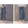 imageFlygo Womens High Waisted Midi Long Ripped Slit Denim Jeans Skirt BeltBlue