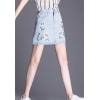 imageFlygo Womens Jean Skirt Flower Embroidery ALine Mini Denim SkirtLight Blue