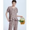 imageFlygo Womens Plaid 2 Piece Pajamas Sets Gingham Button Down Puff Sleeve Babydoll Shirt Ruffle Pants Y2K Pjs Lounge SetCoffee