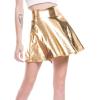 imageFlygo Womens Wet Look PU Leather Skirt Flared Pub Club Mini SkirtsGold