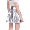 imageFlygo Womens Wet Look PU Leather Skirt Flared Pub Club Mini SkirtsSilver